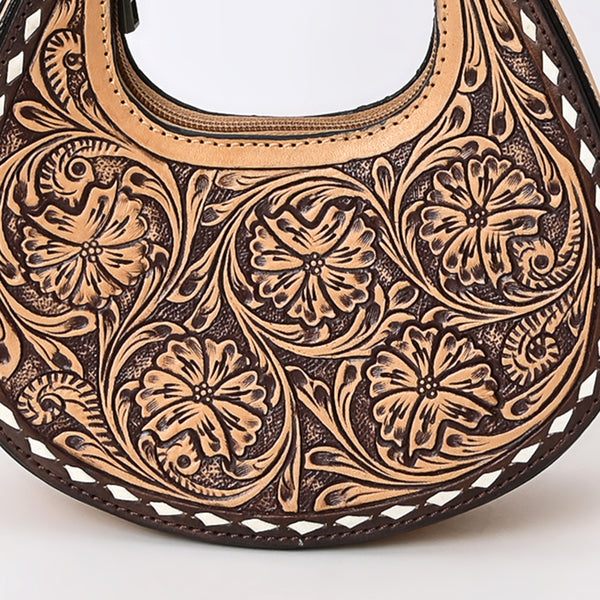 ADBGZ878 Half-Moon Hand-Tooled Leather Crossbody Bag - American Darling