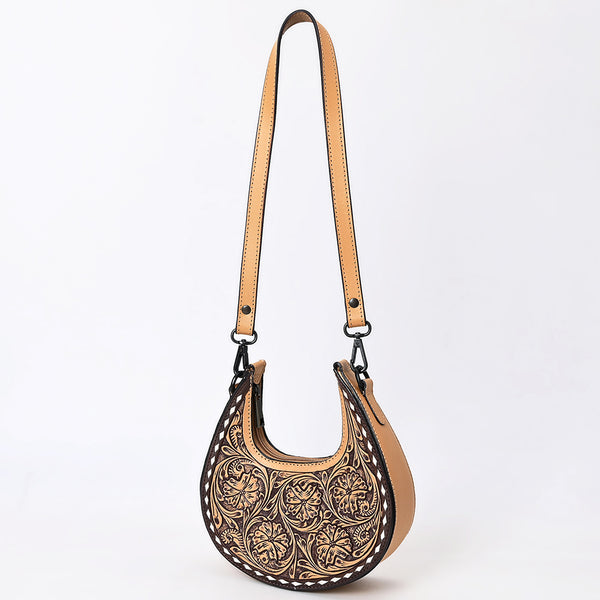 ADBGZ878 Half-Moon Hand-Tooled Leather Crossbody Bag - American Darling