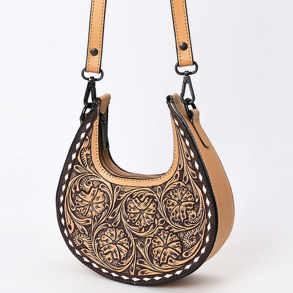 ADBGZ878 Half-Moon Hand-Tooled Leather Crossbody Bag - American Darling