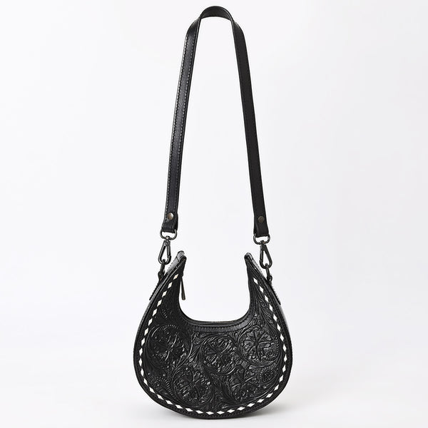 ADBGZ878B Black Half-Moon Hand-Tooled Leather Crossbody Bag - American Darling