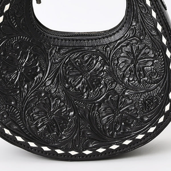 ADBGZ878B Black Half-Moon Hand-Tooled Leather Crossbody Bag - American Darling
