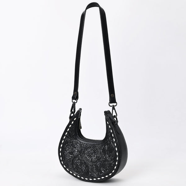 ADBGZ878B Black Half-Moon Hand-Tooled Leather Crossbody Bag - American Darling