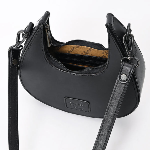 ADBGZ878B Black Half-Moon Hand-Tooled Leather Crossbody Bag - American Darling