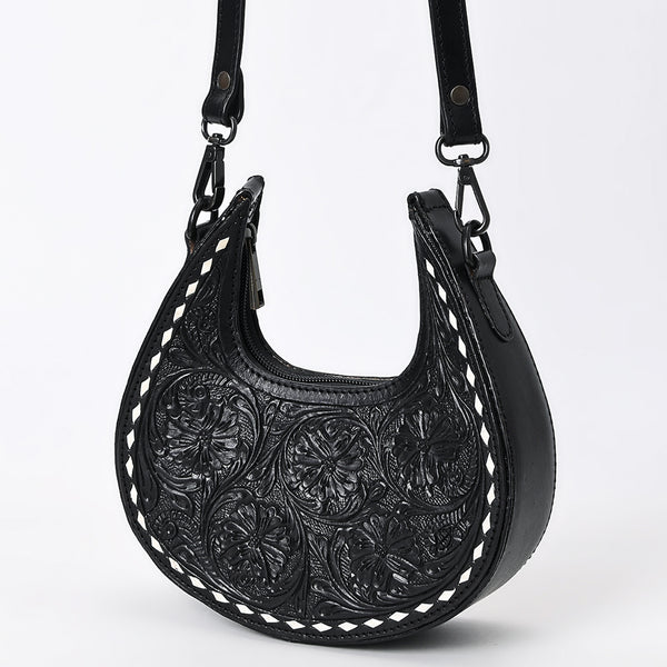 ADBGZ878B Black Half-Moon Hand-Tooled Leather Crossbody Bag - American Darling