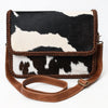 ADBGM480 Black & White Cowhide Crossbody Bag - Western Flapover with Braided Leather Trim