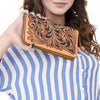 ADBGA629 American Darling Hand Tooled Genuine Leather Wristlet Bag Floral Carved