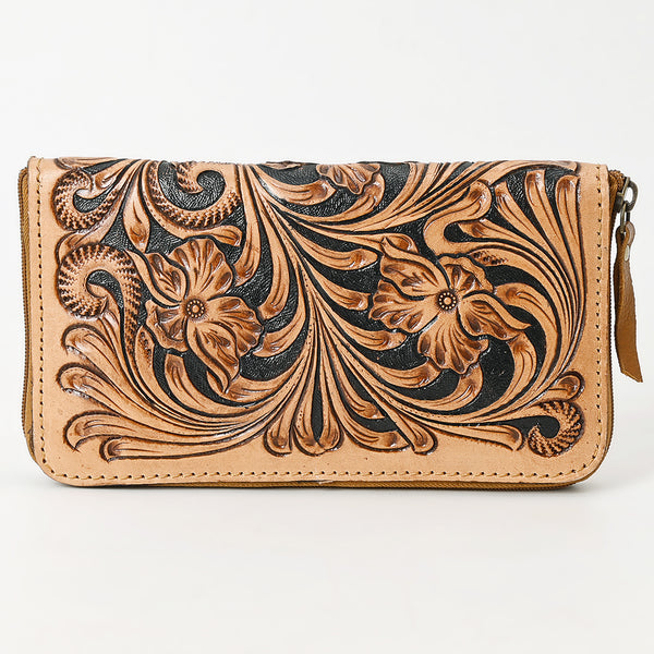 ADBGA629 American Darling Hand Tooled Genuine Leather Wristlet Bag Floral Carved