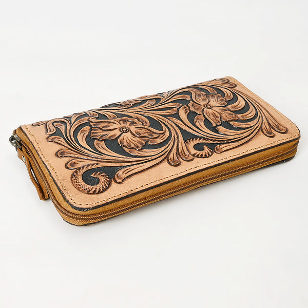 ADBGA629 American Darling Hand Tooled Genuine Leather Wristlet Bag Floral Carved
