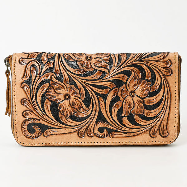 ADBGA629 American Darling Hand Tooled Genuine Leather Wristlet Bag Floral Carved