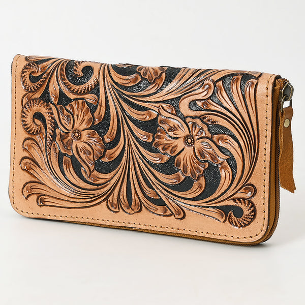 ADBGA629 American Darling Hand Tooled Genuine Leather Wristlet Bag Floral Carved