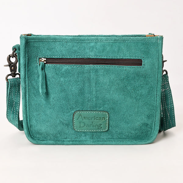 ADBG1572 American Darling Western Genuine Suede Leather Crossbody Bag with Fringe & Buck Stitch Detailing
