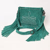 ADBG1572 American Darling Western Genuine Suede Leather Crossbody Bag with Fringe & Buck Stitch Detailing
