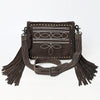 ADBG1572 American Darling Western Genuine Suede Leather Crossbody Bag with Fringe & Buck Stitch Detailing