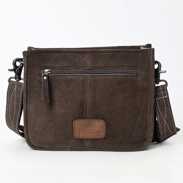 ADBG1572 American Darling Western Genuine Suede Leather Crossbody Bag with Fringe & Buck Stitch Detailing