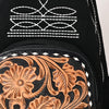 ADBG1573A American Darling Black Suede Genuine Leather Sling Bag with Hand Tooled Floral Front & Buck Stitch Details