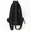 ADBG1573A American Darling Black Suede Genuine Leather Sling Bag with Hand Tooled Floral Front & Buck Stitch Details