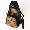ADBG1573A American Darling Black Suede Genuine Leather Sling Bag with Hand Tooled Floral Front & Buck Stitch Details
