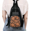 ADBG1573A American Darling Black Suede Genuine Leather Sling Bag with Hand Tooled Floral Front & Buck Stitch Details