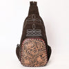 ADBG1573 American Darling Genuine Suede Leather Sling Bag with Hand Tooled Floral Front & Buck Stitch Details