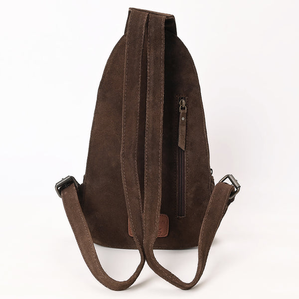 ADBG1573 American Darling Genuine Suede Leather Sling Bag with Hand Tooled Floral Front & Buck Stitch Details