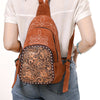ADBG1573 American Darling Genuine Suede Leather Sling Bag with Hand Tooled Floral Front & Buck Stitch Details