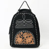ADBG1574B American Darling Black Suede Genuine Leather Backpack Bag with Hand Tooled Floral Front & Buck Stitch Accents