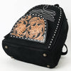 ADBG1574B American Darling Black Suede Genuine Leather Backpack Bag with Hand Tooled Floral Front & Buck Stitch Accents
