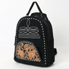 ADBG1574B American Darling Black Suede Genuine Leather Backpack Bag with Hand Tooled Floral Front & Buck Stitch Accents