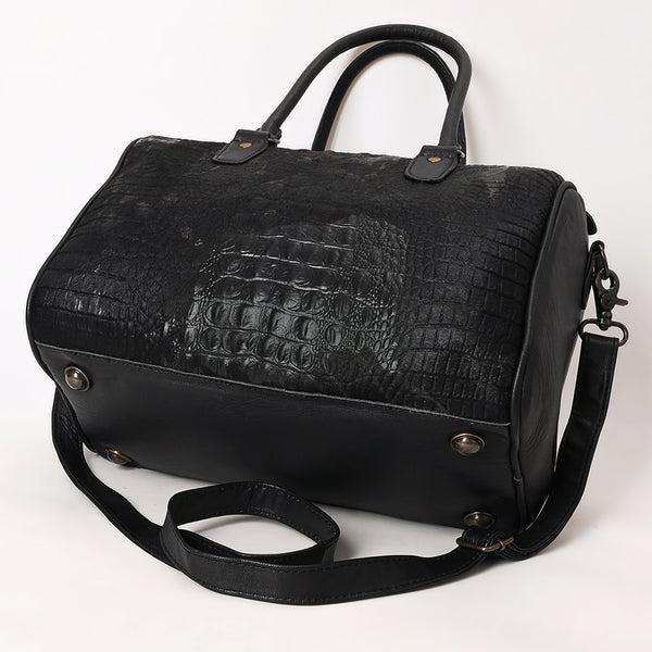 ADBG1562C American Darling Black Crocodile Embossed Western Leather Speedy Bag Genuine Vegetable Tanned Travel Bag