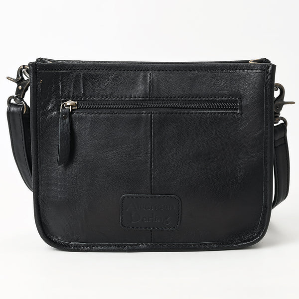 ADBG1565D American Darling Western Leather Crossbody Bag with Fringe & Croc Embossed Detailing Black