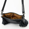 ADBG1565D American Darling Western Leather Crossbody Bag with Fringe & Croc Embossed Detailing Black