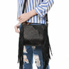 ADBG1565D American Darling Western Leather Crossbody Bag with Fringe & Croc Embossed Detailing Black