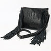 ADBG1565D American Darling Western Leather Crossbody Bag with Fringe & Croc Embossed Detailing Black