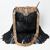 ADBG1580 American Darling Western Genuine Crocodile Embossed Leather Large Crossbody Bag with Fringe and Hand-Tooled Detailing