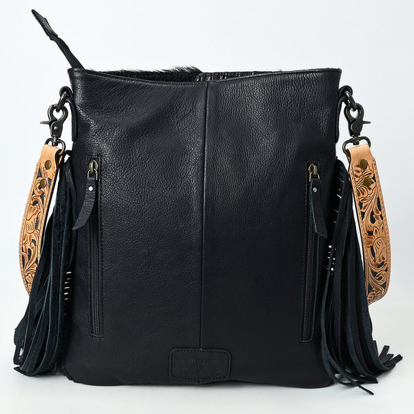ADBG1580 American Darling Western Genuine Crocodile Embossed Leather Large Crossbody Bag with Fringe and Hand-Tooled Detailing