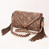ADBG1581 American Darling Western Leather Envelope Bag with Fringe and Hand-Tooled Detailing
