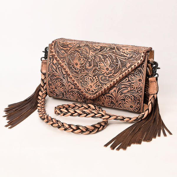 ADBG1581 American Darling Western Leather Envelope Bag with Fringe and Hand-Tooled Detailing