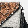 ADBG1582 American Darling Western Hand-Tooled Floral Envelop Bag with Hair-On Cowhide and Braided Strap