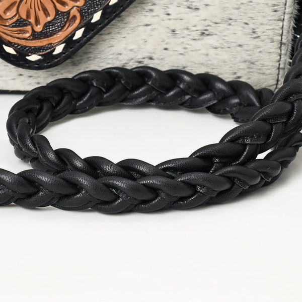 ADBG1582 American Darling Western Hand-Tooled Floral Envelop Bag with Hair-On Cowhide and Braided Strap