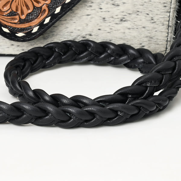 ADBG1582 American Darling Western Hand-Tooled Floral Envelop Bag with Hair-On Cowhide and Braided Strap