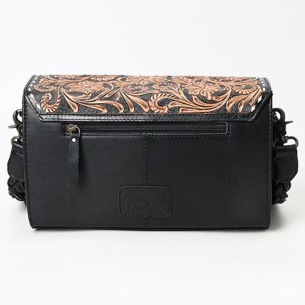 ADBG1582 American Darling Western Hand-Tooled Floral Envelop Bag with Hair-On Cowhide and Braided Strap