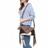 ADBG1582 American Darling Western Hand-Tooled Floral Envelop Bag with Hair-On Cowhide and Braided Strap