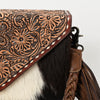 ADBG1582 American Darling Western Hand-Tooled Floral Envelop Bag with Hair-On Cowhide and Braided Strap