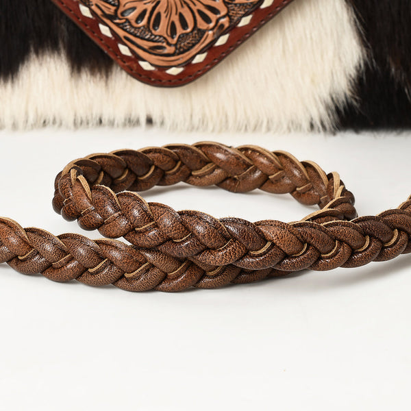 ADBG1582 American Darling Western Hand-Tooled Floral Envelop Bag with Hair-On Cowhide and Braided Strap