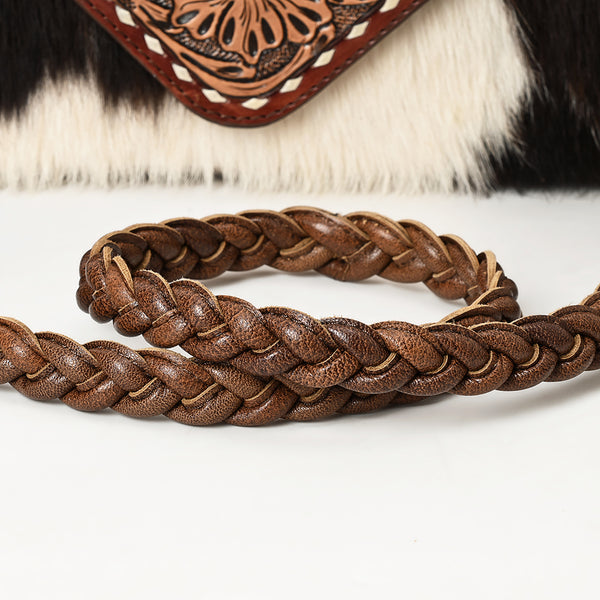 ADBG1582 American Darling Western Hand-Tooled Floral Envelop Bag with Hair-On Cowhide and Braided Strap