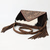 ADBG1582 American Darling Western Hand-Tooled Floral Envelop Bag with Hair-On Cowhide and Braided Strap