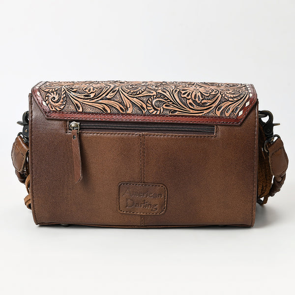 ADBG1582 American Darling Western Hand-Tooled Floral Envelop Bag with Hair-On Cowhide and Braided Strap