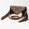ADBG1582 American Darling Western Hand-Tooled Floral Envelop Bag with Hair-On Cowhide and Braided Strap