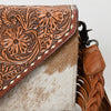 ADBG1582 American Darling Western Hand-Tooled Floral Envelop Bag with Hair-On Cowhide and Braided Strap