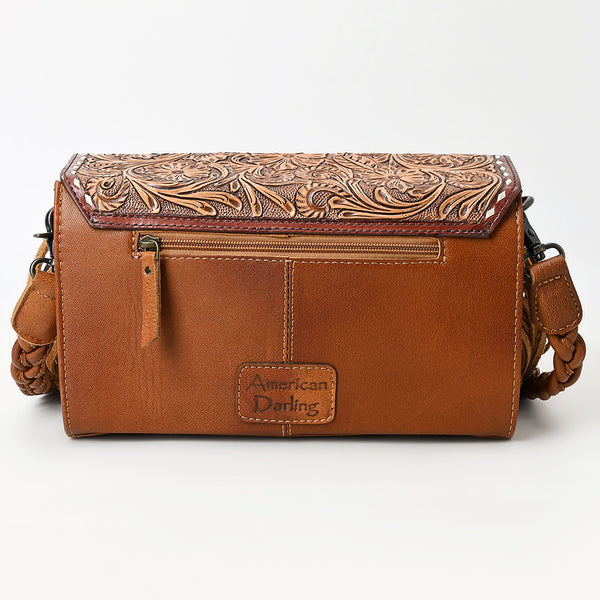 ADBG1582 American Darling Western Hand-Tooled Floral Envelop Bag with Hair-On Cowhide and Braided Strap
